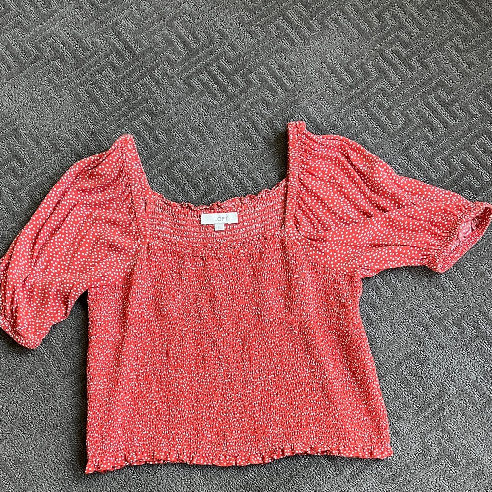 LOFT Women's Red Dotted Blouse